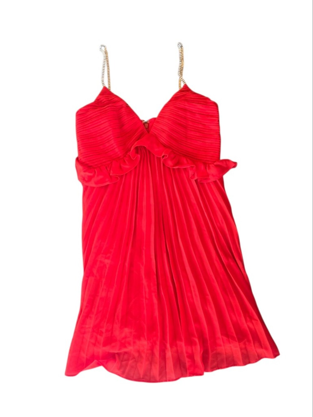 MICHAEL Michael Kors Red Pleated Rhinestone Chain Strap Mini Dress Size 2